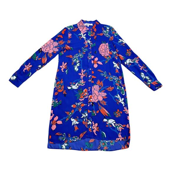 Diane Von Furstenberg Cobalt Blue Floral Shirt Dress Size 6 - Picture 5 of 7